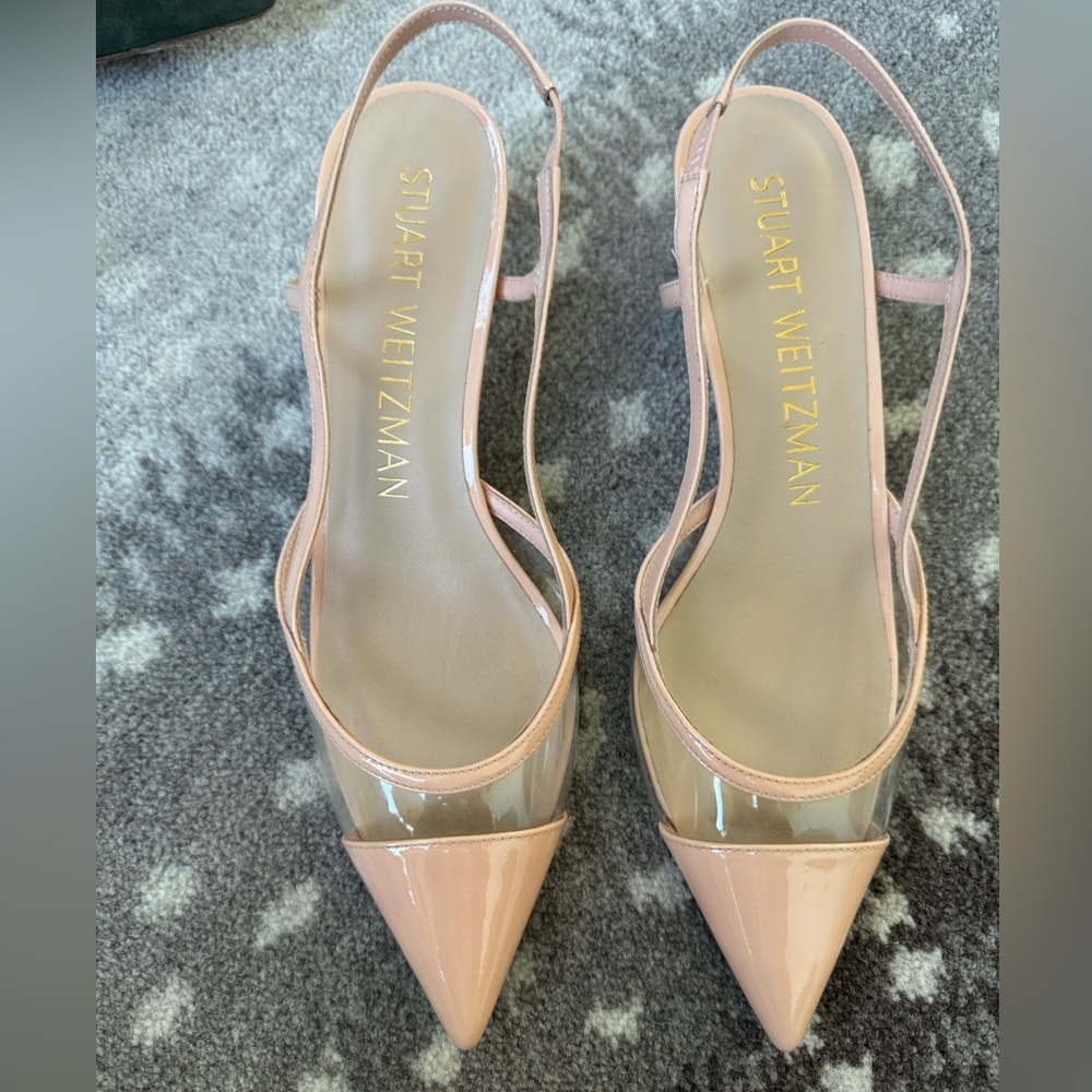 Stuart Weitzman Pink Patent Pointed-Toe Slingback Pumps